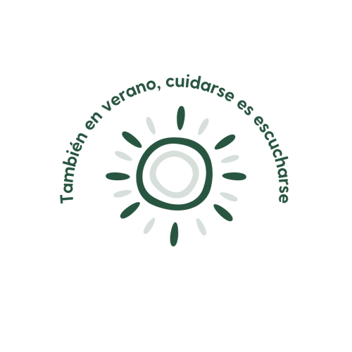 También en verano, cuidarse es escucharse” con ilustración de sol. Imagen de la campaña de concienciación sobre TCA en verano de Renace.